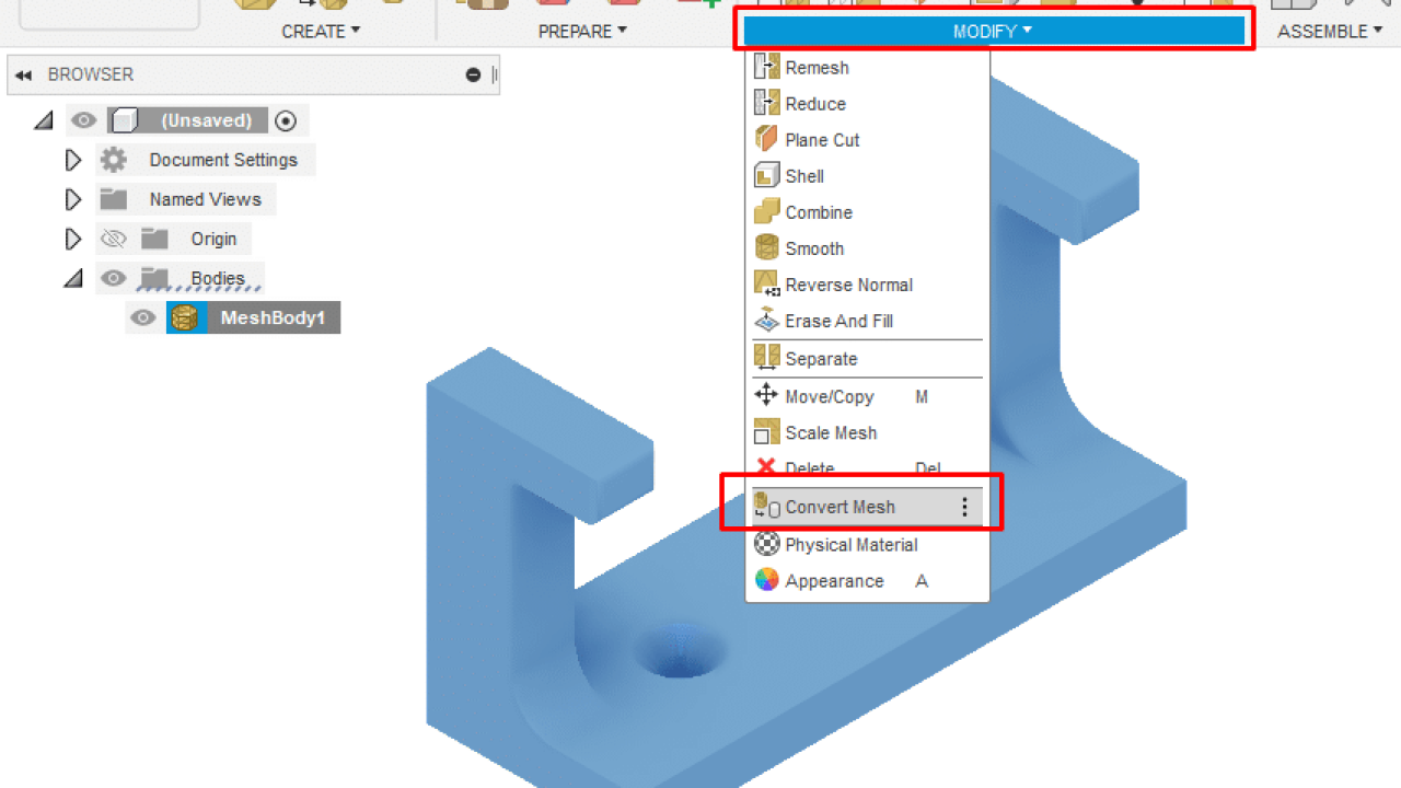 Modifier un fichier stl dans fusion 360