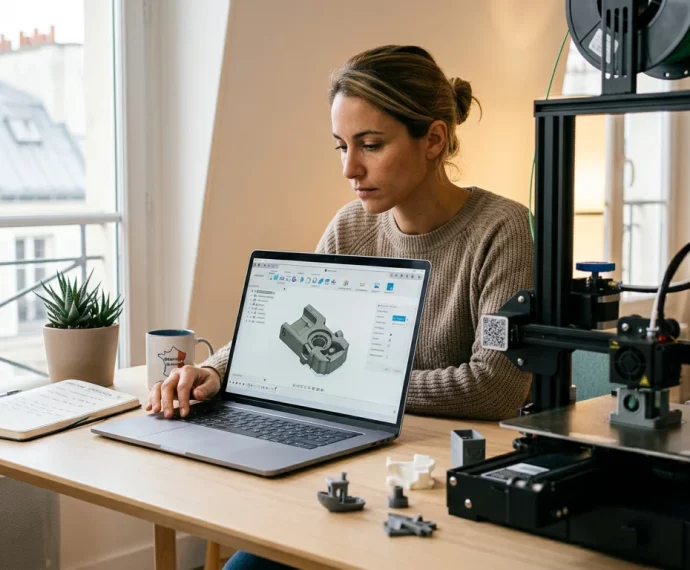 Personne suivant une formation en impression 3D à distance sur ordinateur