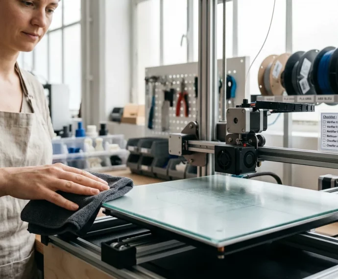 Plateau propre d'une imprimante 3D FDM dans un atelier lumineux