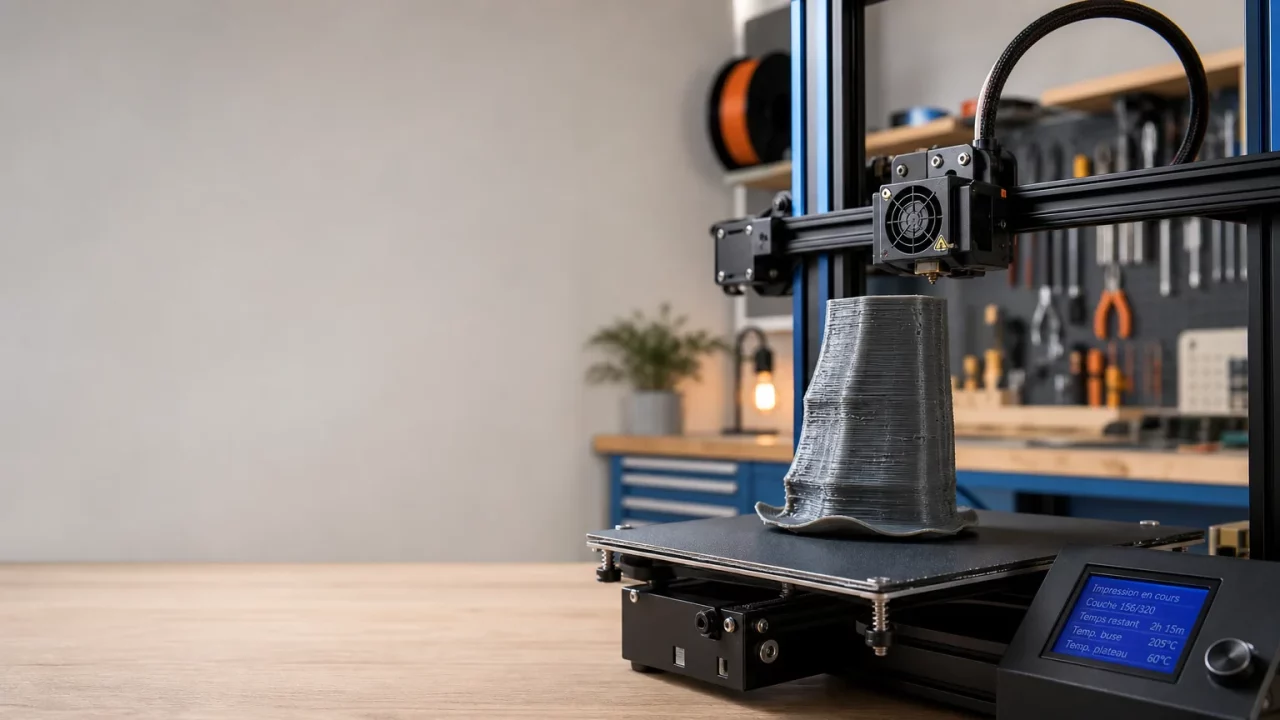 Pièce déformée issue d’une impression 3D dans un atelier