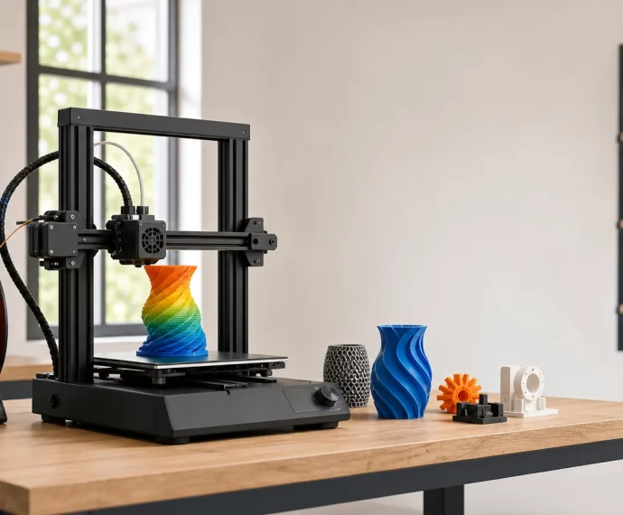 Imprimante 3D de bureau fabriquant une pièce multicolore